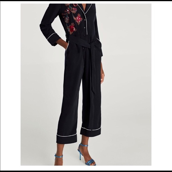 Zara embroidered jumpsuit with belt - Picture 4 of 8